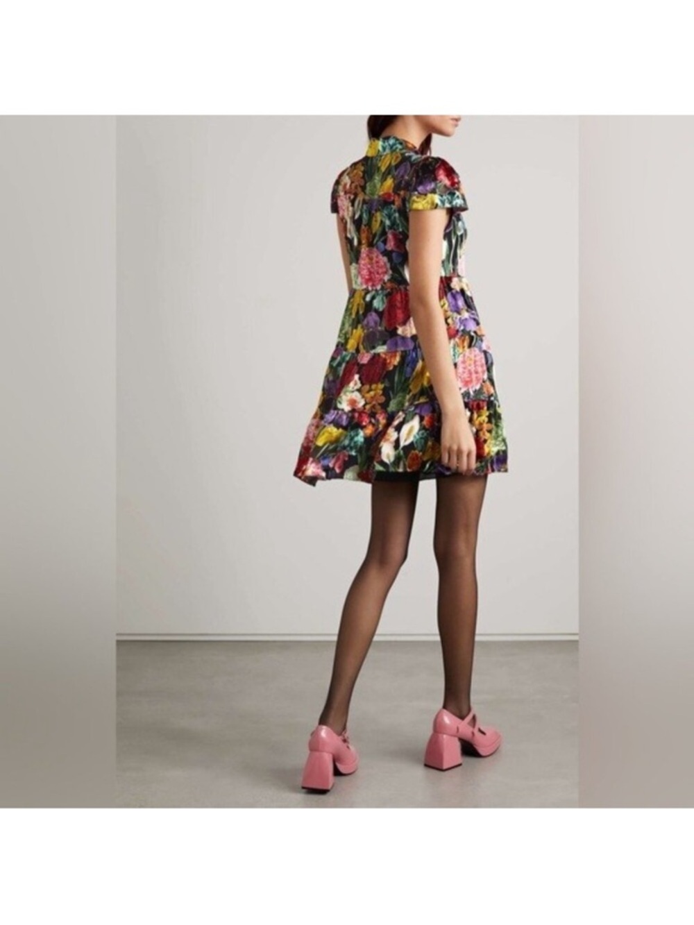 NWT Alice + Olivia Meeko Tiered Floral Shirt Dress Botanical Garden Size 8 - Picture 5 of 10